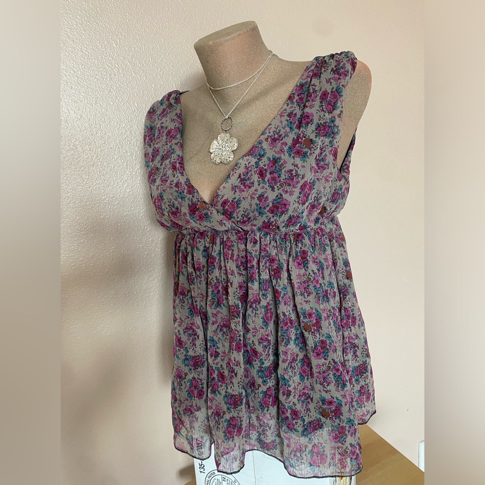 Y2k Flowy Floral V Neck Babydoll Top